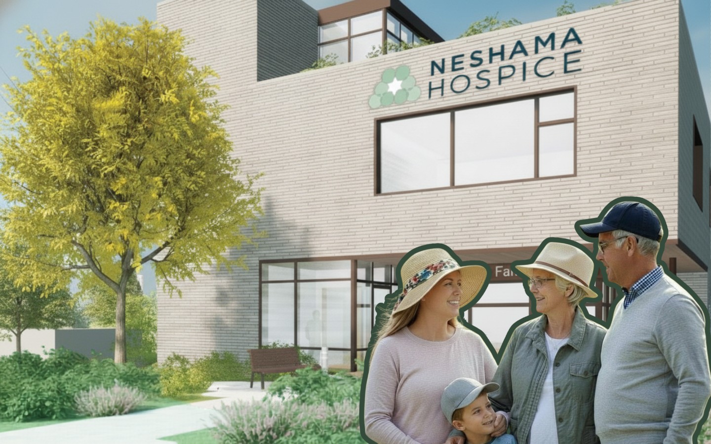 Image of a Jewish family in front of Neshama Hospice
